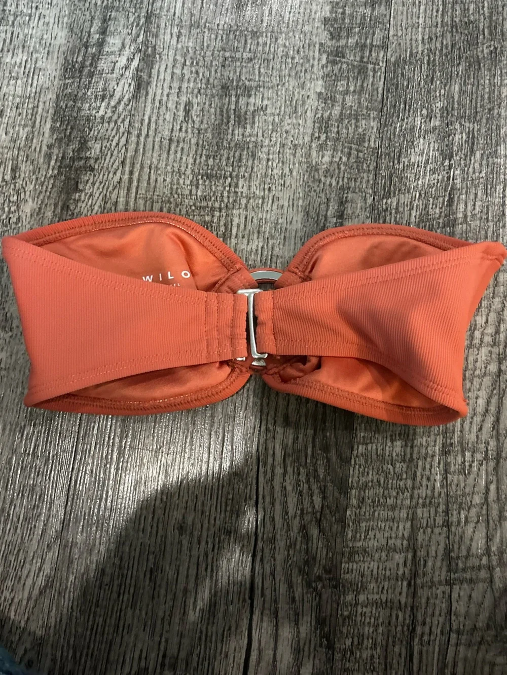 Strapless Orange Bandeau Bikini Top with Center Ring